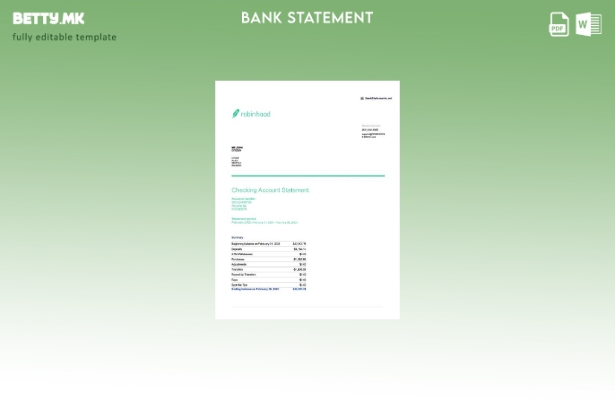 Модерен стил на USA Robinhood Banking шаблон за зборови за извод на сметката